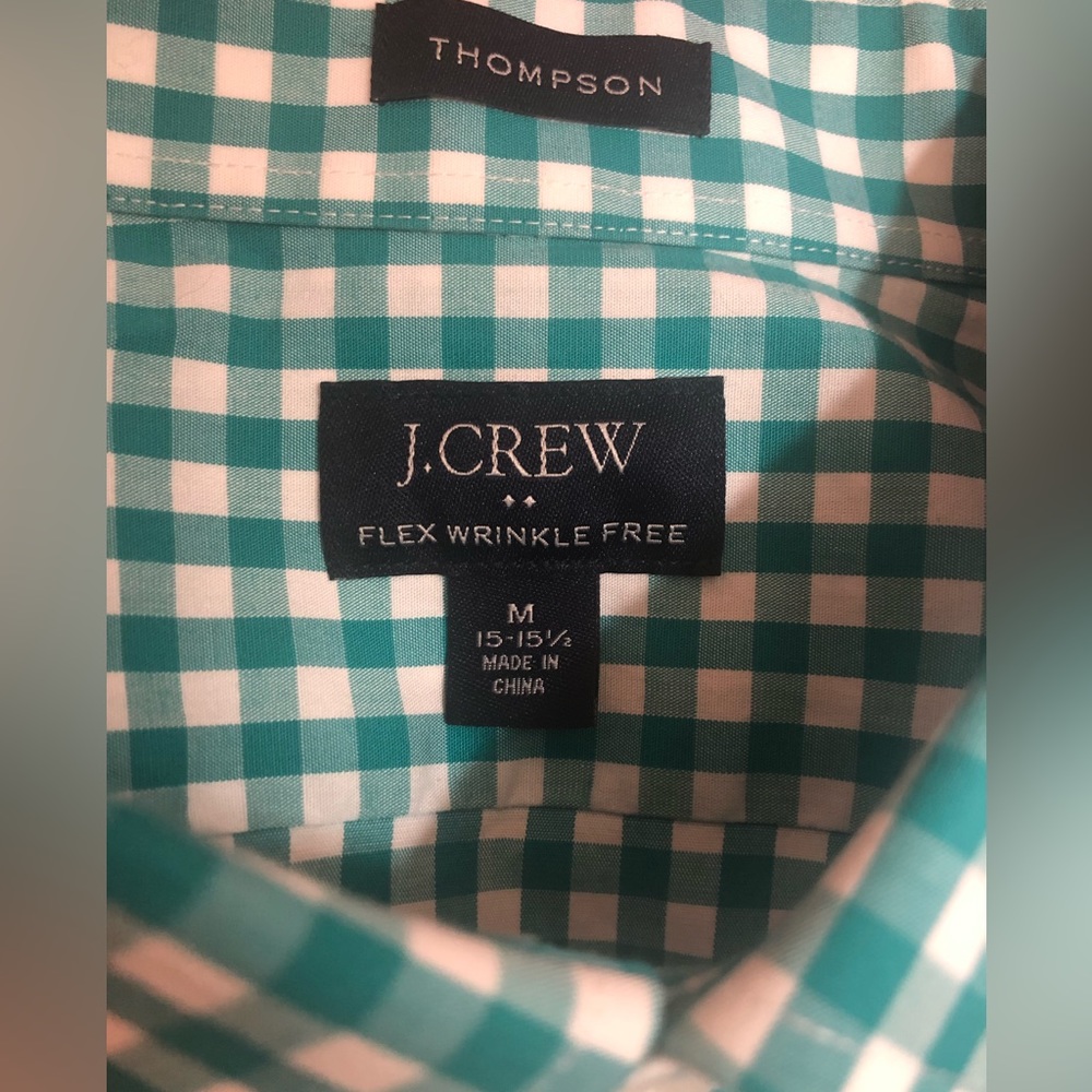 J. Crew Emerald Green & White LS Thompson Flex Plaid Button Down Shirt M